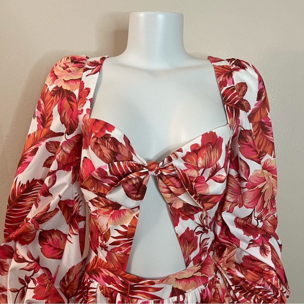 Floral print long sleeve Shirred back ruffled cutout mini dress - Picture 2 of 11